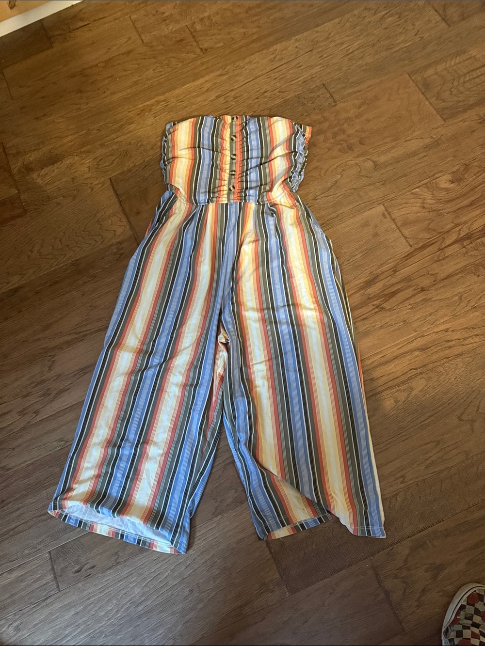 J for Justify Strapless Multicolor Vertical Stripe Jumpsuit